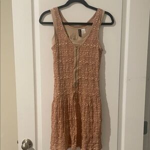 Divided Tan Lace Mini Dress